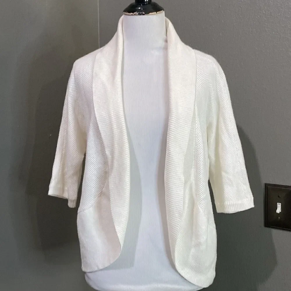 Ralph Lauren Cream Open Front Classic Cardigan 3/4 Sleeve